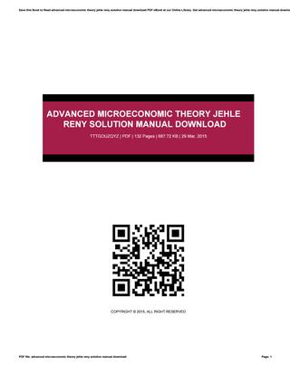 Advanced microeconomic theory jehle reny solution manual download free